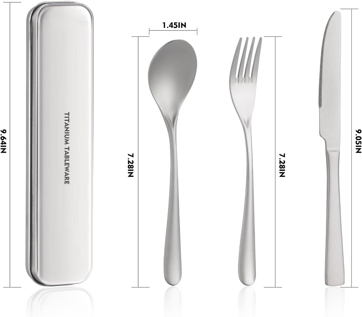 Titanium utensil travel set, portable lunch silverware set with box, including titanium chopsticks, spoon, fork, knife, reusable, suitable for, office, and outdoor dining (Titanium gray 4-piece set)