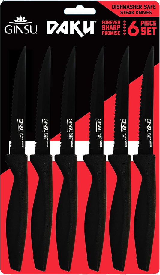 Daku 6-Piece Steak Kitchen Knife Set - Dishwasher Safe and Always Sharp, Perfect for Any Steak Lover – Practical Table Knives - Black