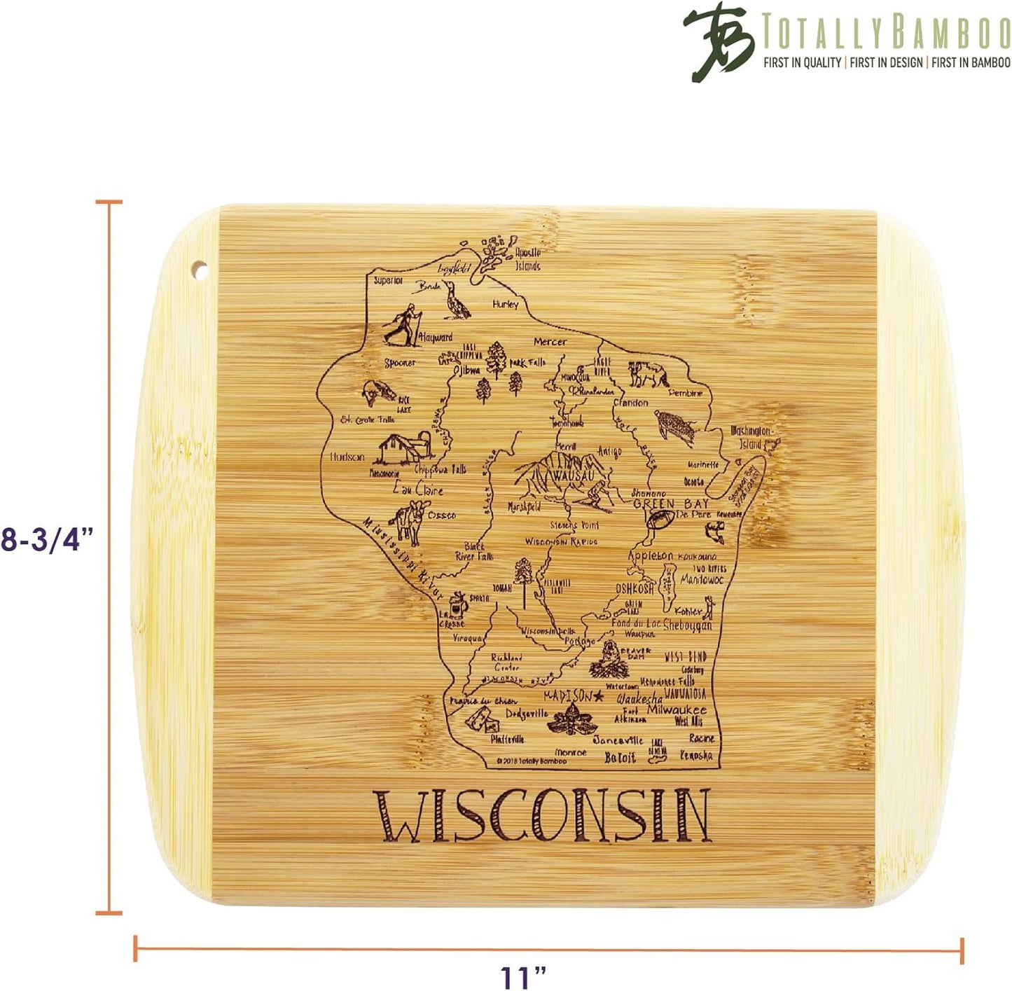 Totally Bamboo A Slice of Life New Jersey State Serving and Cutting Board, 11" x 8.75" - Colors B