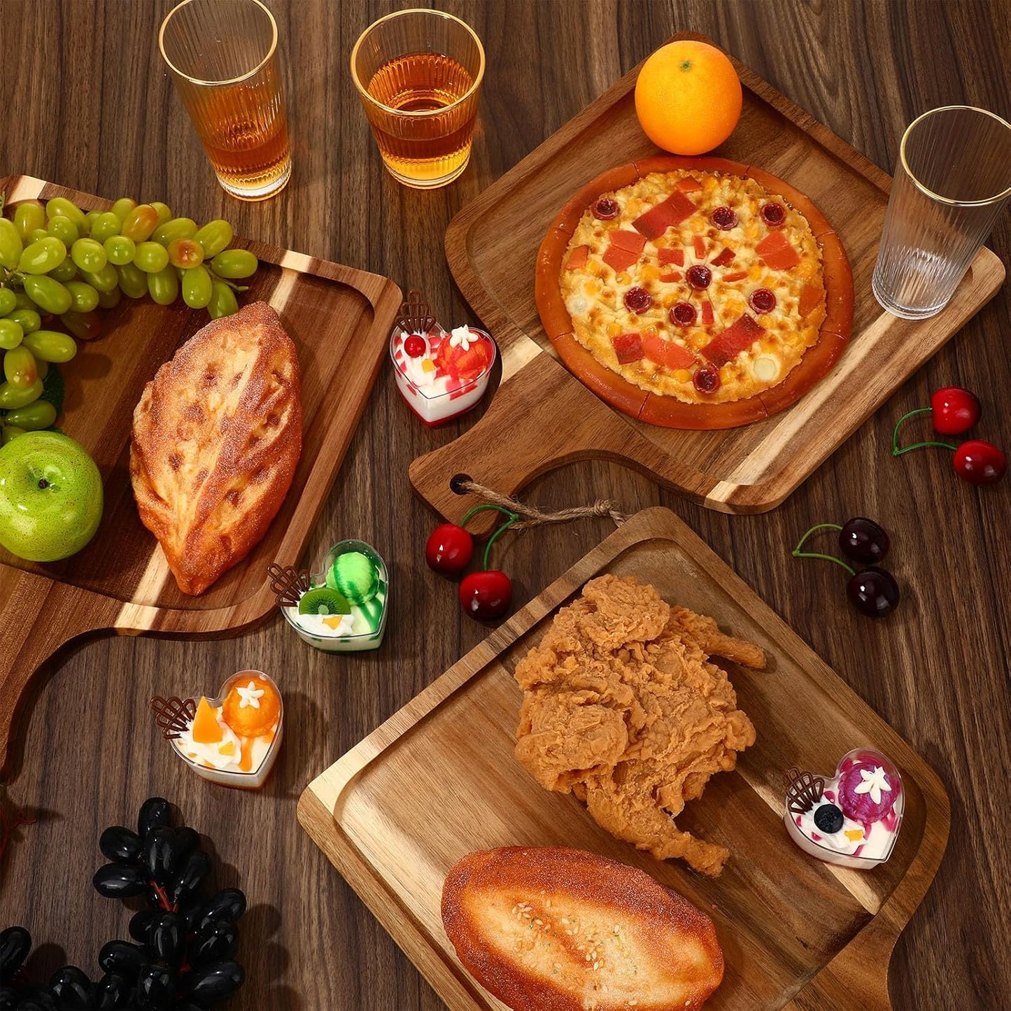 Tanlade 16 Pcs Acacia Wood Cutting Board with Handle Chopping Boards Decorative Charcuterie Platter Pizza Bread Cheese Fruit Serving Tray for Kitchen Counter Table Christmas Decorate(14 x 8 Inch)
