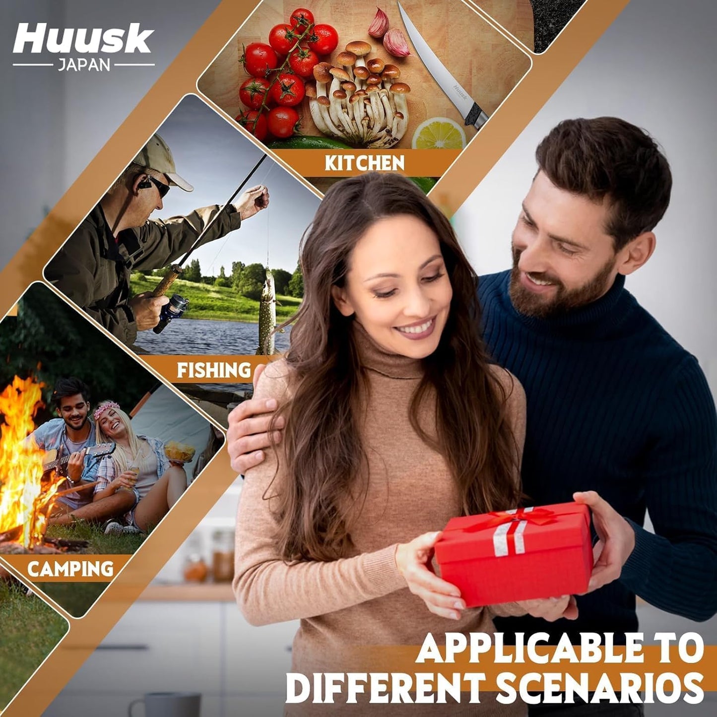 Huusk 9 inch Fillet Knife - Sharp Japanese Fillet Knife for Fish - Professional Flexible Boning Knives for Meat Cutting Trimming - Gift for Men and Women