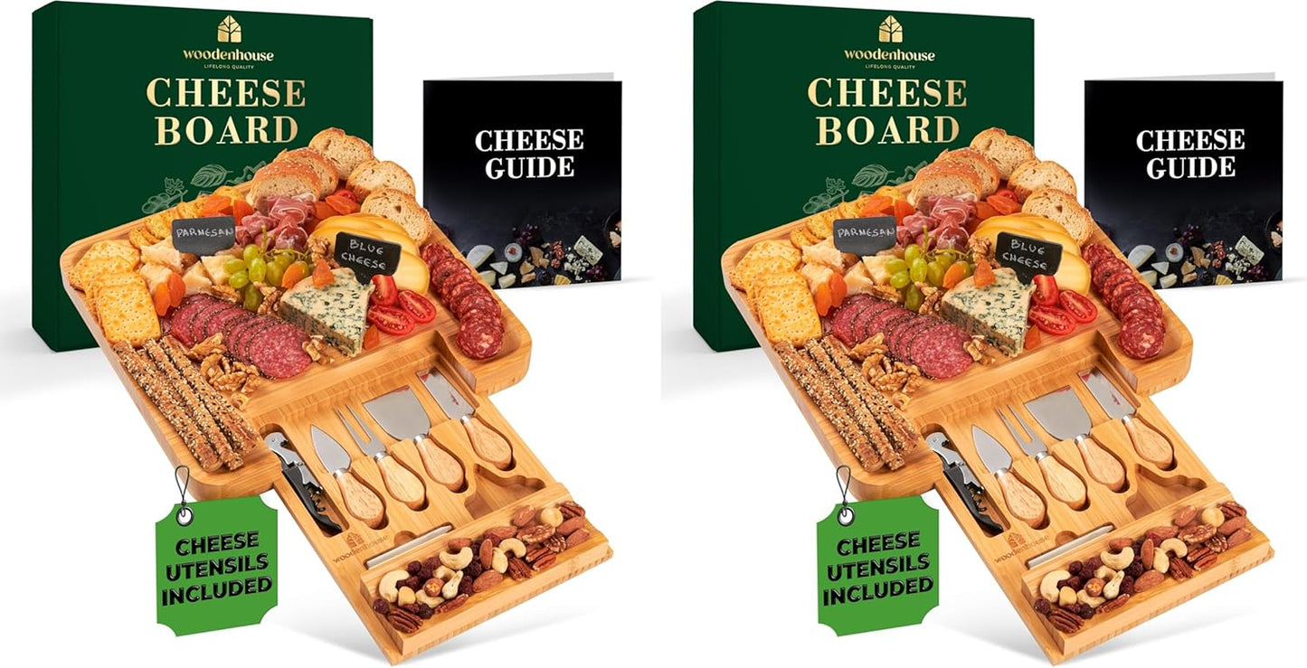 Bamboo Charcuterie Boards Gift Set - Meat and Cheese Tray with Utensils, Fruit Tray, and 2 Sauce Bowls Included - Bamboo Cheese Platter - House Warming Gifts New Home Couples & Family, Wedding Gifts