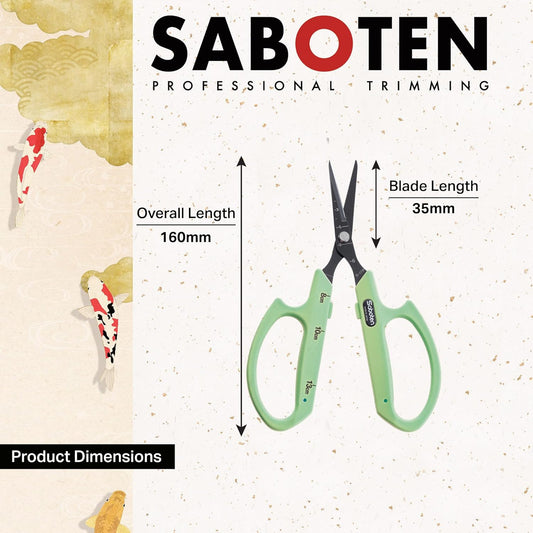 Saboten Fluorine Coated Angled Blade Trimming Scissors Pink PT-2 160mm Precision Gardening Bonsai and Floral Shears Made in Japan
