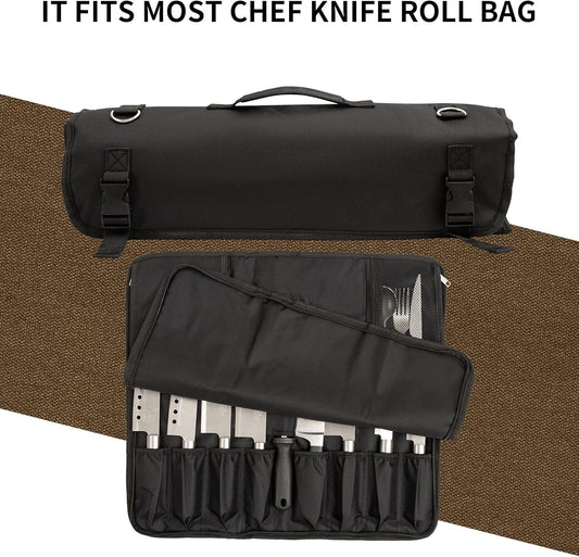 Chef Knife Roll Bag, Oxford Cloth knife bags for chefs professional, Portable 15 Slots chef bag With Zipper Close, With Adjustable Shoulder Strap knife carrying case Hold Home Kitchen Knife Tools