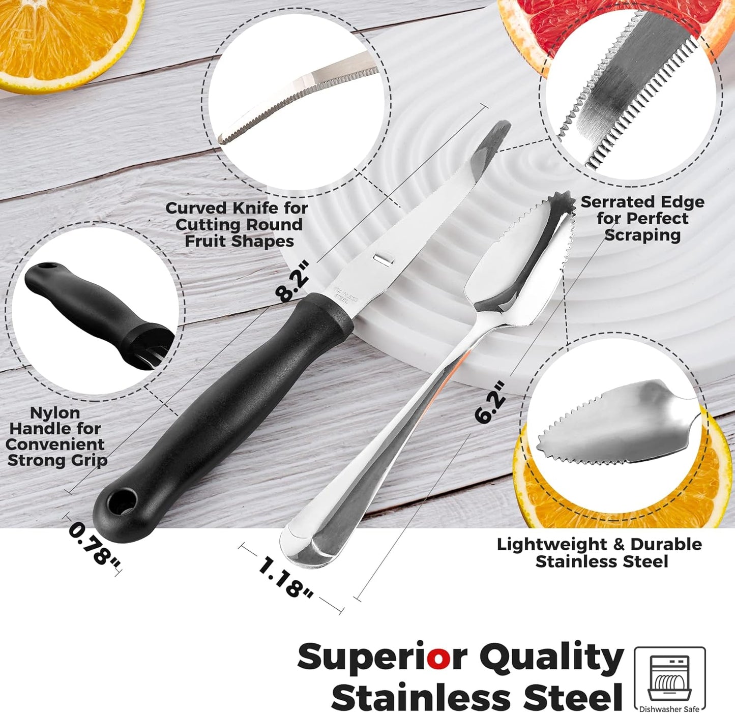 Better Houseware Grapefruit Knife - Stainless Steel Knife with Nylon Handle, Serrated Edge, Dishwasher Safe | Kitchen Utensils
