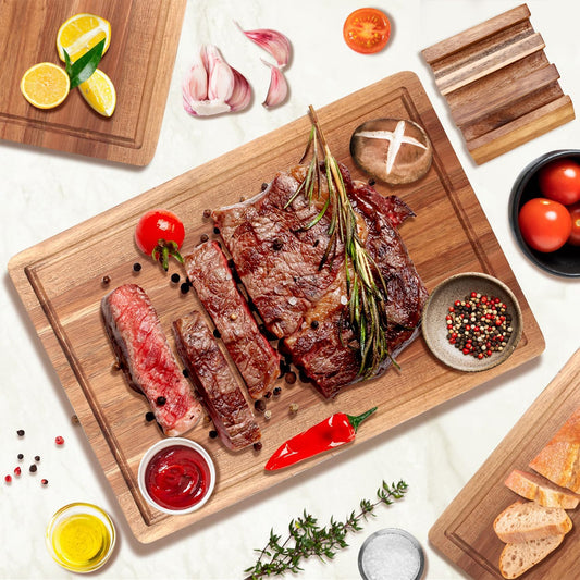 3 Pack Bamboo Cutting Board Set with Non Slip Feet Solid Wood Cutting Boards for Kitchen Non Toxic Wooden Chopping Boards Small Plastic Free Butcher Block Hardwood Serving Cheese Charcuterie Board
