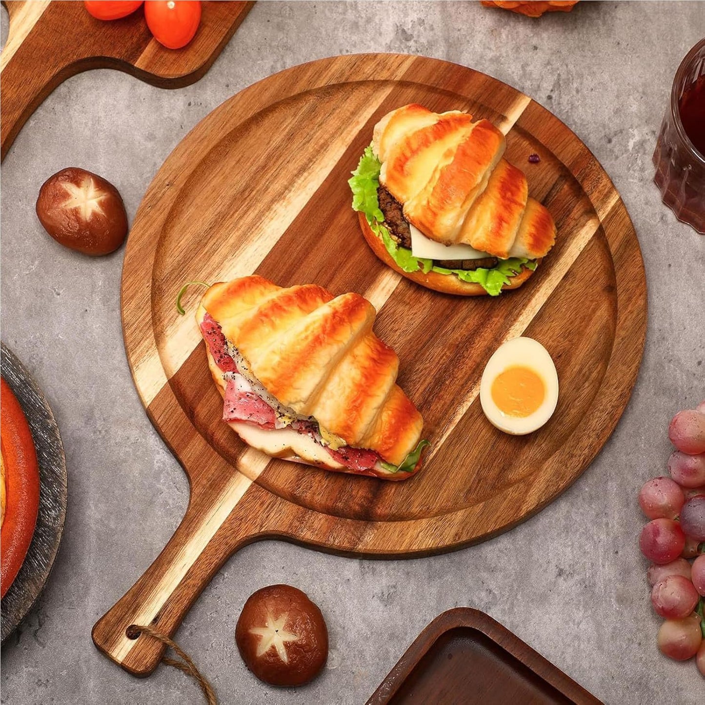 6 Pcs Acacia Wood Cutting Board with Handle, Small Wooden Charcuterie Boards, Decorative Bulk Serving Boards for Kitchen Cheese Bread (12 x 6 x 0.6 Inch)