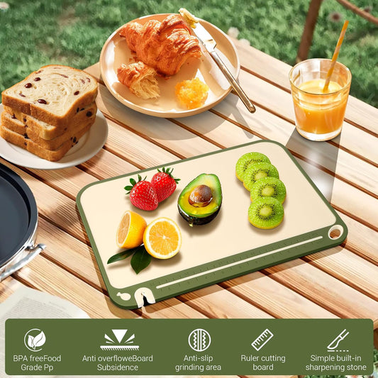 3PCS Plastic Cutting Board Set for Kitchen - Double-Sided with Built-in Juice Trough, Knife Sharpener, Non-Slip Edges, BPA-Free & Dishwasher Safe