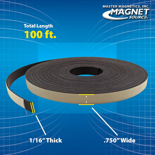 Master Magnetics Roll-N-Cut Flexible Magnetic Tape Refill - Magnet Strips with Strong Adhesive Backing for Walls, Boards, and More - 1/16" Thick - 1/2" W - 15 Ft - 1 Roll