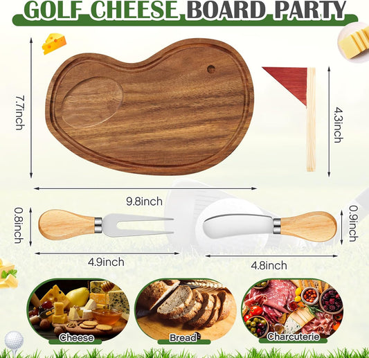 Ziliny Golf Cheese Board Gift Set Party Favor Prizes Charcuterie Wood Board with Knives and Box Father Day Gift for Dad Grandpa Party Tournament Game(Carbonized Bamboo Wood, Golf)