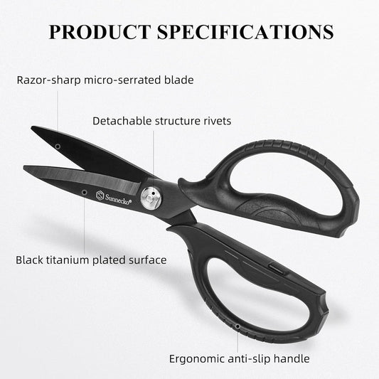 Sunnecko Heavy Duty Kitchen Scissors - Stainless Steel Kitchen Shears, Ultra Sharp Micro Serrated Poultry Shears, Cooking Scissors for Meat, Dishwasher Safe
