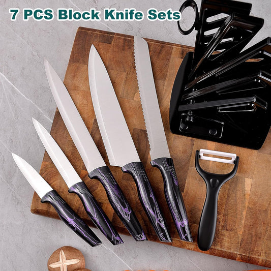 Professional 6-Piece Kitchen Knife Set with Acrylic Block - Knives Set for Kitchen, Universal Knife Block, Utility Knife Block Set, New Home Essentials, Apartment Essentials, Dishwasher Safe