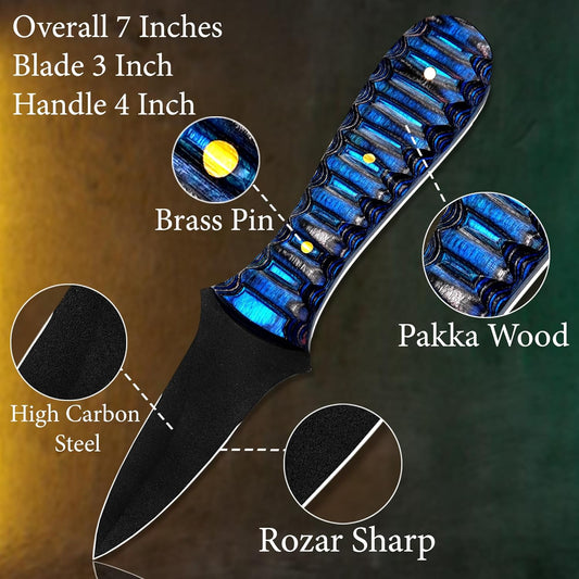 Oyster Shucking Knife – Professional Oyster Knife with Grooved Pakka Wood Handle, Black Powder-Coated Steel Blade, Sharp Edge Seafood Shucker (RED)