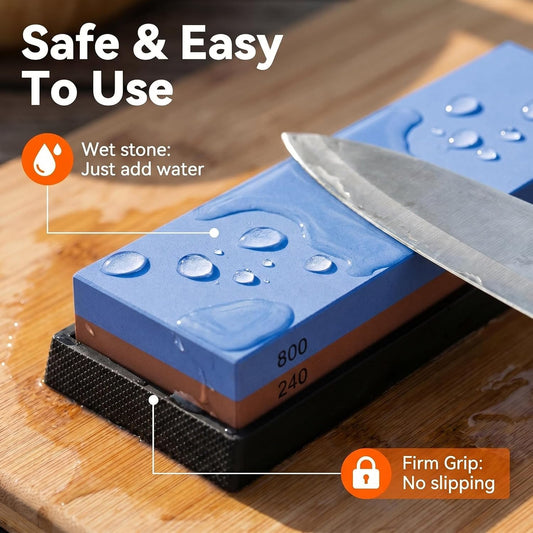 Knife Sharpening Stone 240/800 Grit 2 Sided Sharpener Whetstone,Professional Wetstone for Kitchen Knives Sharpener with Non-Slip Rubber,Orange Color Box Package