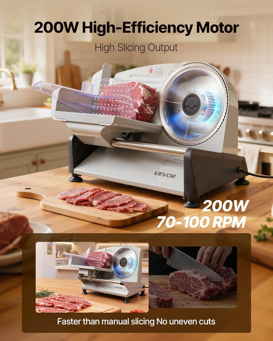 VEVOR Commercial Meat Slicer, 10 inch Electric Food Slicer, 240W Frozen Meat Deli Slicer, Premium Chromium-plated Steel Blade Semi-Auto Meat Slicer For Commercial and Home use