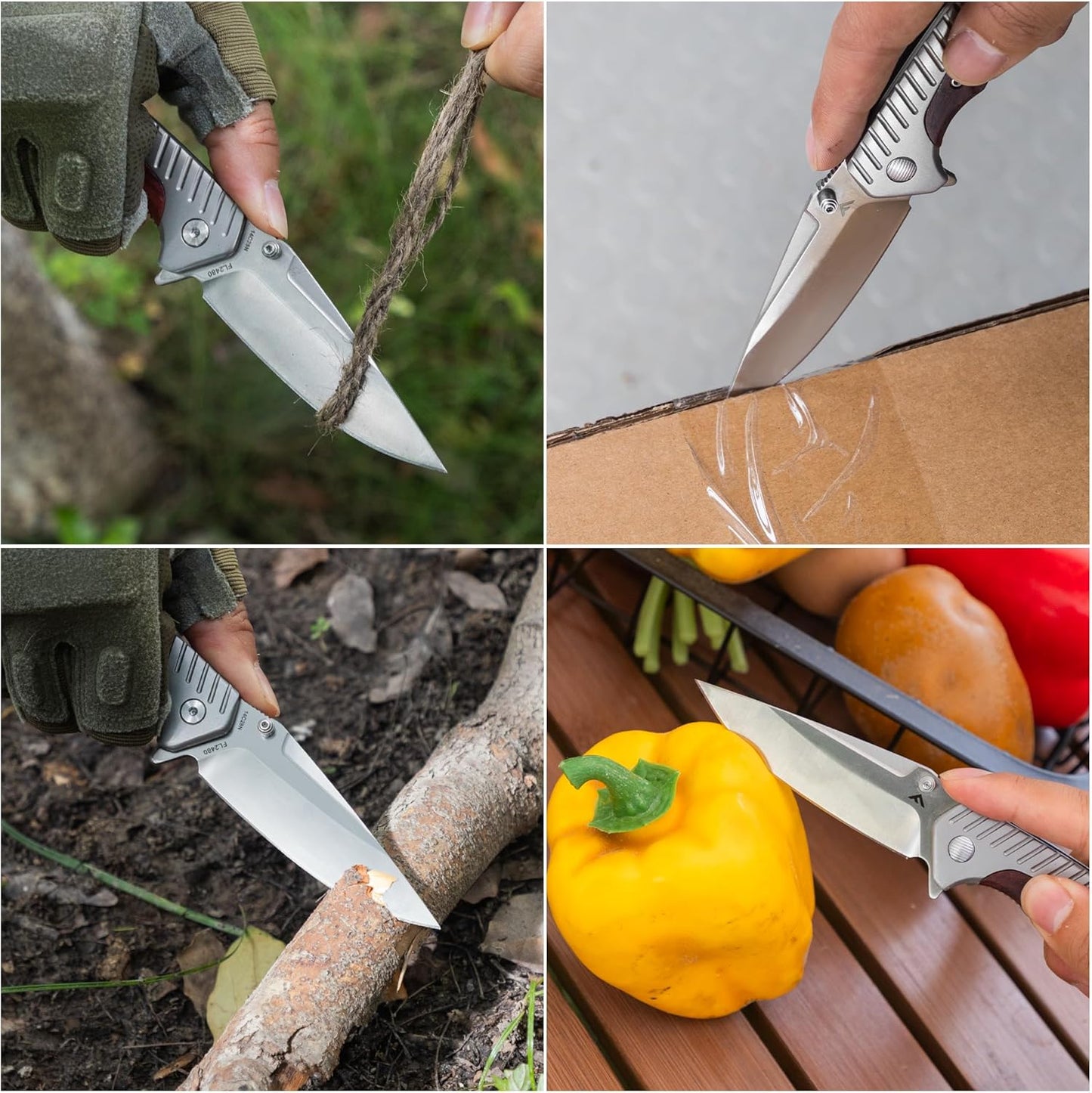 FLISSA Pocket Knife with 3.35" 14C28N Steel Blade, Liner Lock Folding Knife with Wooden Handle for EDC, Camping, Hiking, Outdoor Activities, Gift for Men and Women