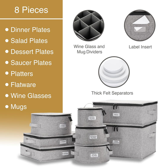 Flatware Storage Case with 5 Adjustable Compartments - Tableware Utensil Chest with Carrying Handles - Protects and Organizes Cutlery and Silverware - Hard Shell and Stackable