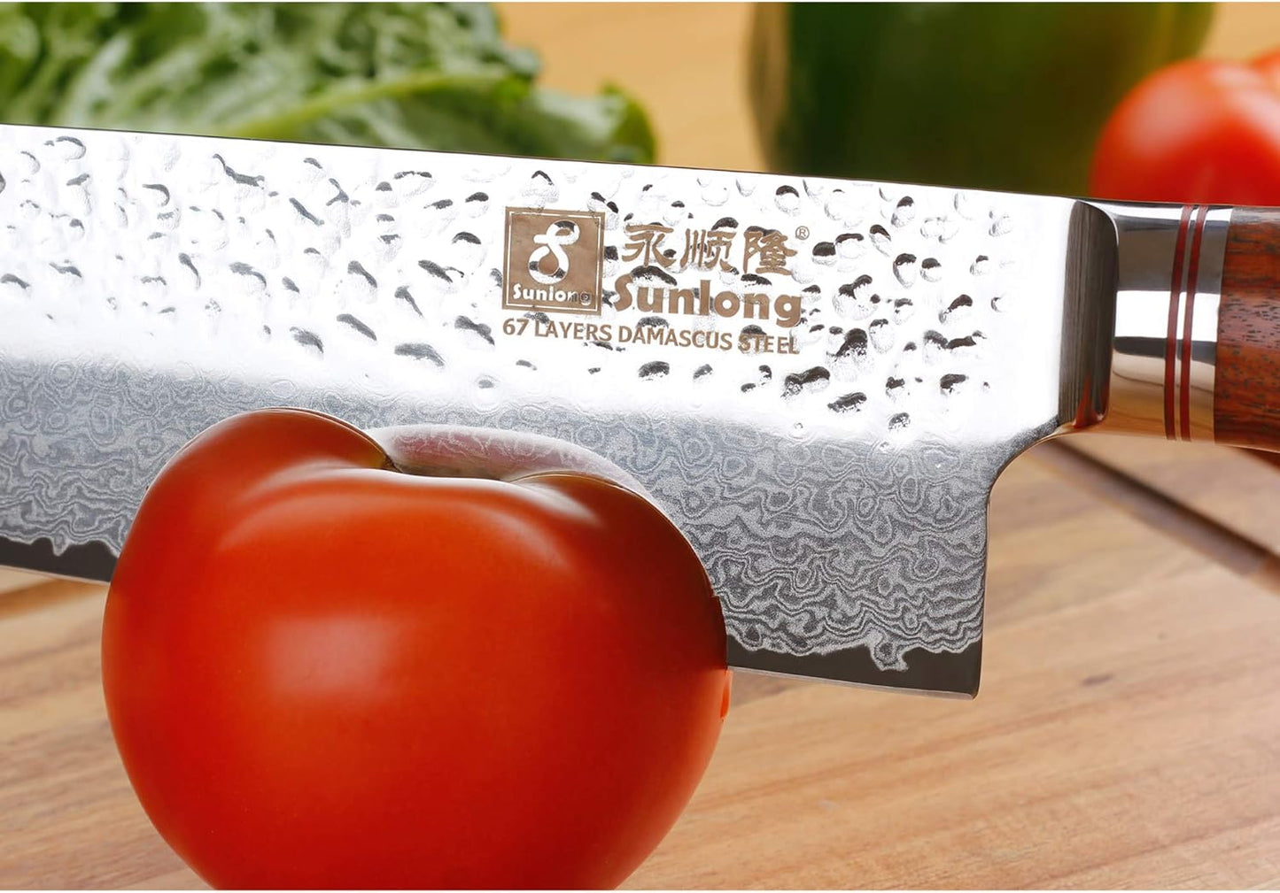 SUNLONG Chef's Knives 12 inch Pro Gyuto Japanese Hammered Damascus Natural Bloodwood Hand