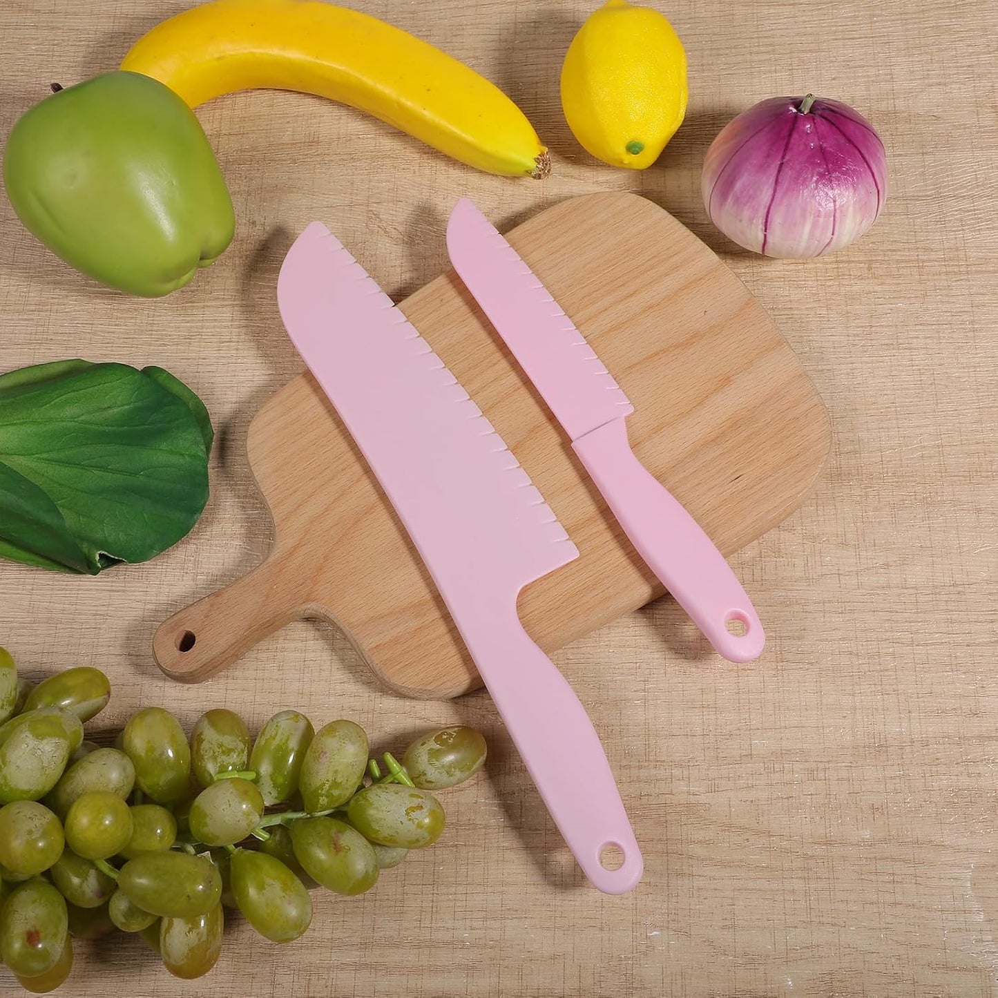 4 Pack Lettuce Knife 11/8.5" Plastic Cake Knifes to Prevent Browning Serrated Kitchen Cutter for Cutting Fruits, Cakes and Bread Dishwashable Safe for Kids Nylon Cutters for Nonstick Pans (Blue, S&L)