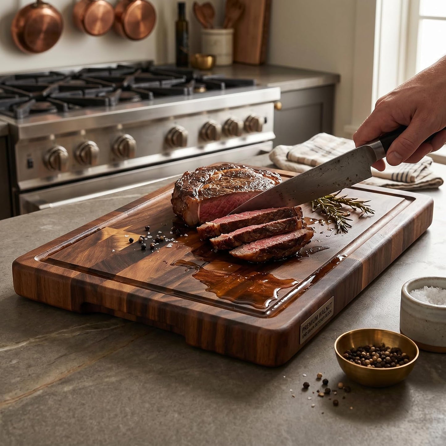 Walnut Cutting Board for Kitchen, 14x10x1" End Grain Cutting Board with Juice Groove, Reversible Solid Wood Butcher Block Cutting Board, Charcuterie Board, Tablas Para Picar Cocina