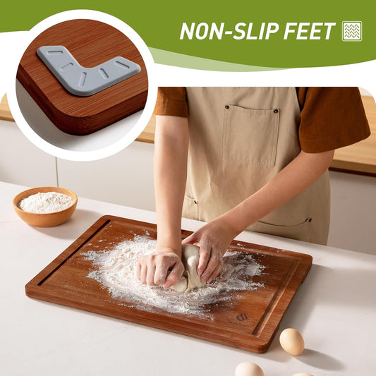 3 Packs Bamboo Cutting Board Set with Non Slip Feet and Over Sink Nice Solid Thick Wood Juice Groove Chopping Board Extra Large Big Small Best Hardwood Kitchen Counter Organic Vegetable