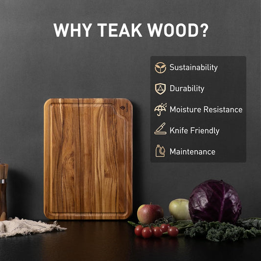 Teak Wood Cutting Board 17inch Wooden Chopping Board Bamboo High-end Mother Gifts Best Mama Mommy Christmas Xmas Birthday Law Step Stepmom Stepmother Have Everything Good Unique Present XL