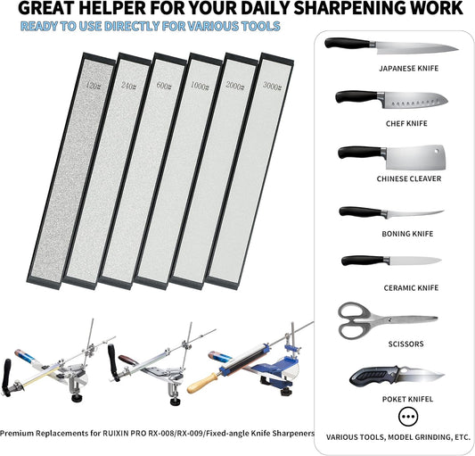 CWOVRS Knife Sharpening Stones Kit, 6 PCS – Complete Whetstone Set W/ 4 Diamond Stone (200#-3000#) 2 Water Stone (6000# 8000#) – Includes Leather Strop and Polishing Paste for Fixed-Angle Systems