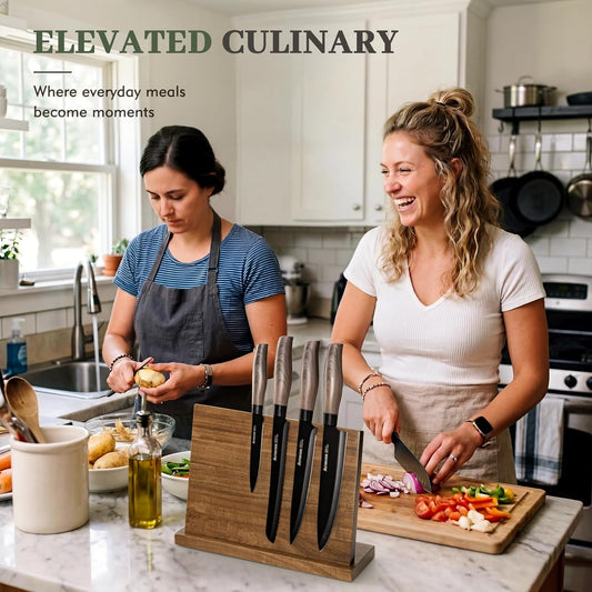 Astercook Knife Set, 13-Piece Kitchen Knives Set with 6 Blade Guards, Black Anti-Rust & Non-Stick Coating, Dishwasher Safe Stainless Steel Knives, Ergonomic Handle, Perfect for Holiday Gifts