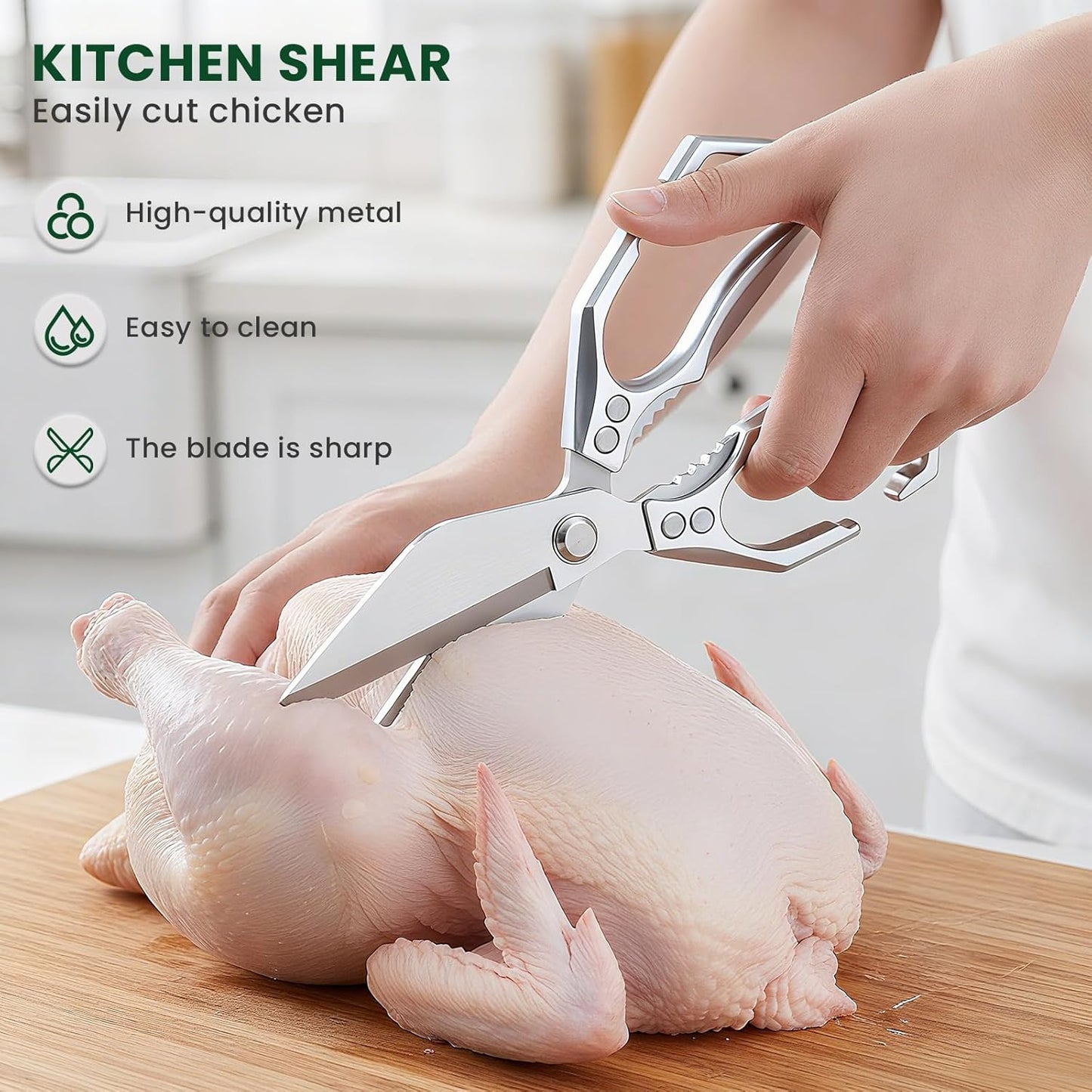 Heavy Duty Kitchen Scissors All purpose, poultry shears for food Cutting Meat, Chicken, Bones, Seafood, Herbs, Nuts, Packages, Culinary scissors with Ergonomic Handle gold