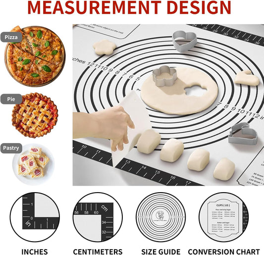 Silicone Baking Mat, Non Stick Pastry Mat Sheet for Dough Rolling, Nonslip Fondant/Pie Crust Mat, Counter Mat Oven Liner Mat for Making Cookies Macarons Bread Baking Supplies Extra Large 26 x 16 Inch