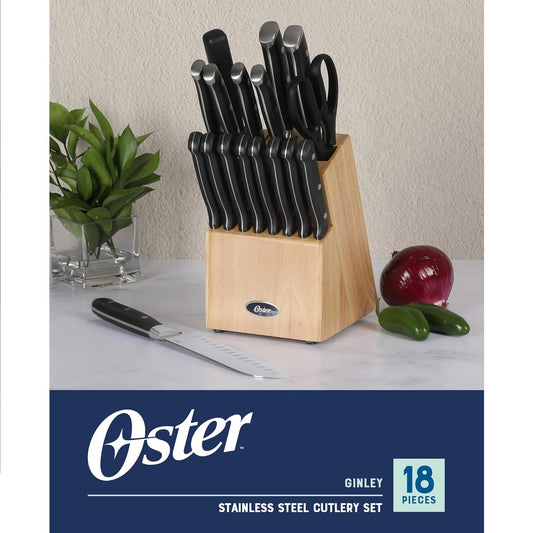 Oster Evansville 14 Piece Cutlery Kitchen Knife Block Set, Stainless Steel w/Linen White Handles - Cuchillos Para Cocina
