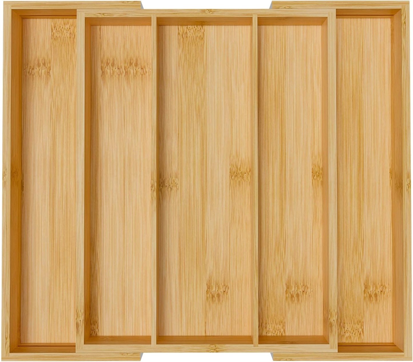 Bamboo Utensil Organizer Cutlery Organizer - Expandable 5 Slots Multipurpose Kitchen Drawer Organizer for Large Cooking Utensils, Baking Tools, Knife Set W13.7"-19.9" x L17.6" X H2.5"(Yellow)