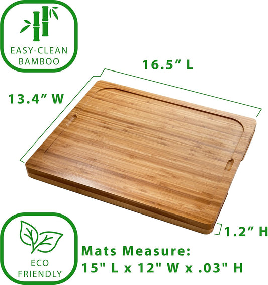 Seville Classics Bamboo Premium Wood Cutting Board Serving Tray w/ 7 Color-Coded BPA-Free Mats, for Chopping Bread, Cheese, Fruits, Vegetables, Meats, Charcuterie (PATENTED), Bamboo (NEW MODEL)