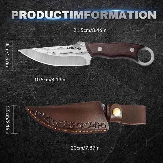 MDHAND Chef Knife - 8.5 inch Hand Forged Boning Knife with Sheath, High Carbon Steel Hunting Knives, Meat Cutting Knife for Kitchen, Japanese Butcher Knives for Camping, Outdoor BBQ, Gifts for Men