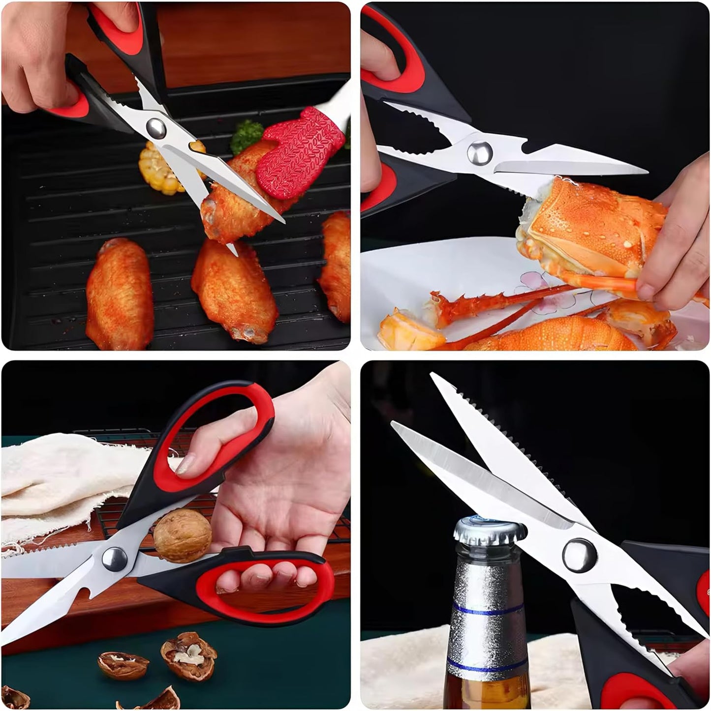 Magnificent Latest Heavy Duty Sharp Kitchen Scissors with Safety Cover and Gift, Multi-Function Kitchen Tool, Utility Kitchen Scissor, Shears for Poultry Fish Meat Vegetables Bone BBQ Nuts (RED)