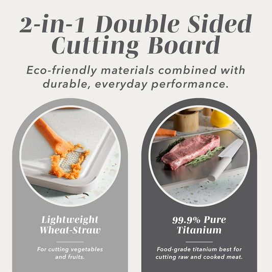 COOK WITH COLOR Titanium Cutting Board for Kitchen, 3 Pc Cutting Board Set with Knife, Double Sided Food Grade, Pure Titanium, Easy to Clean
