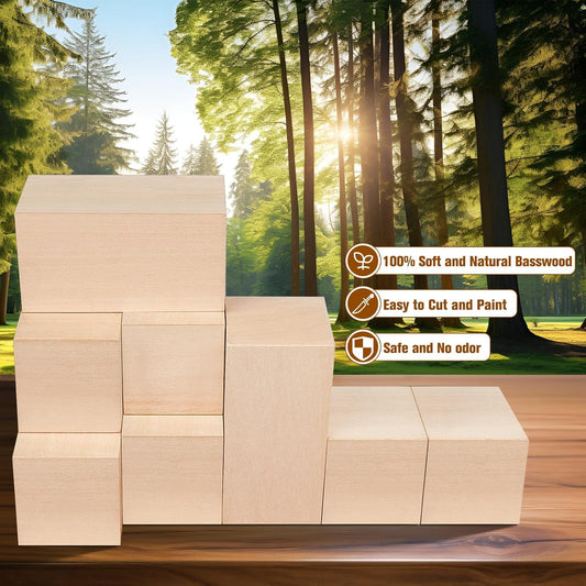 Basswood Carving Blocks, 19PCS Whittling Wood Blocks Kit with 3 Different Sizes, Bass Wood for Carving Easy to Use, for Kids and Adults