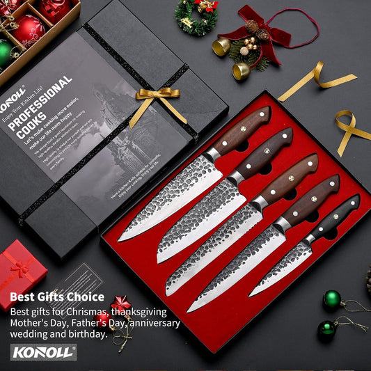 Professional Japanese Chef Knife Set - 5 Piece Kitchen Knife Set, Ultra Sharp High Carbon Stainless Steel Cooking Knives with Ergonomic Pakkawood Handle, Ideal Gift for Home Chefs