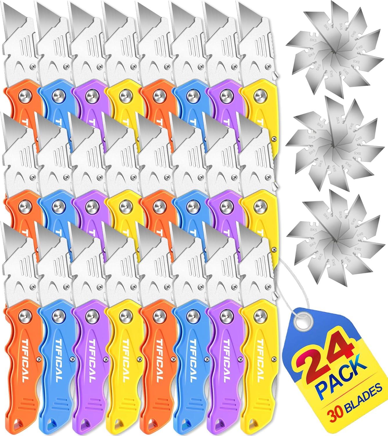 Box Cutter, Quick Change Folding Box Cutter with Clip, Folding Utility Knife Set, Extra 10 SK5 Razor Knife Blades, Pocket Box Opener Cutter for Cardboard, Drywall, Rope, Linoleum, Packages