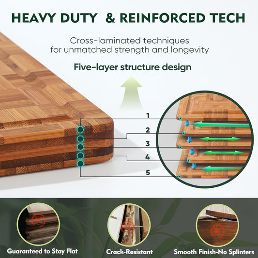 Heavy Duty Bamboo Cutting Board Set 3 Pack Non Toxic Juice Groove Charcuterie Board Book Wood Cutting Boards for Kitchen Solid End Grain Wood Chopping Board Large Butcher Block
