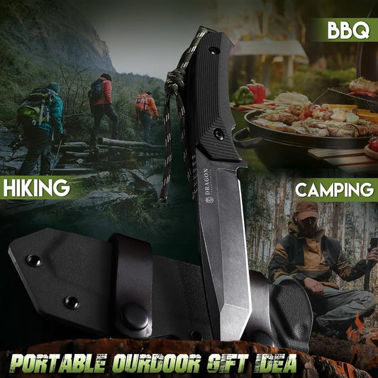 Dragon Creek Fixed Blade Knife - D2 Steel Small Pocket Knife with Adjustable Kydex Sheath for Camping Hiking Birthday Gift Men Green