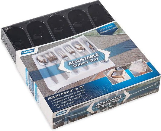 Camco 43508 Cutlery Tray - Designed for RV and Compact Kitchen Drawers - Easily Organize and Store Kitchen Flatware - White