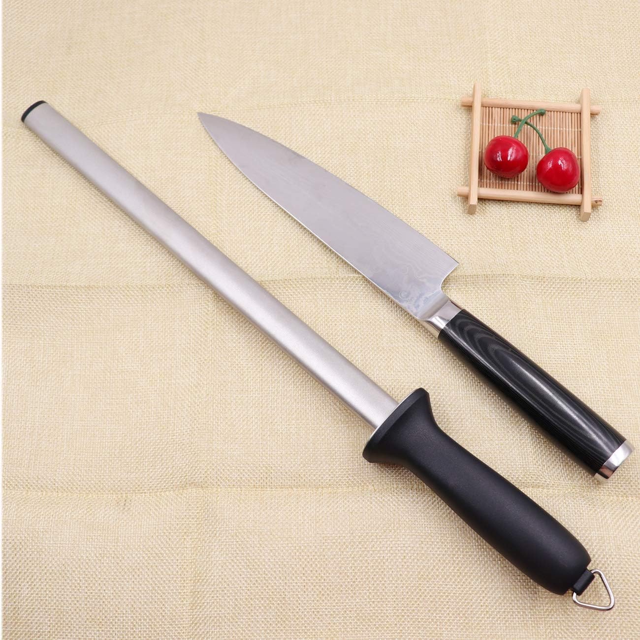 12inch Diamond Houselold Sharpening Rod, Professional Kitchen Knife Sharpener Steel, Premium Knife Blades Honer, Ideal for Master Chef, Home Cooking and Hunting, 600# Grit, Oval