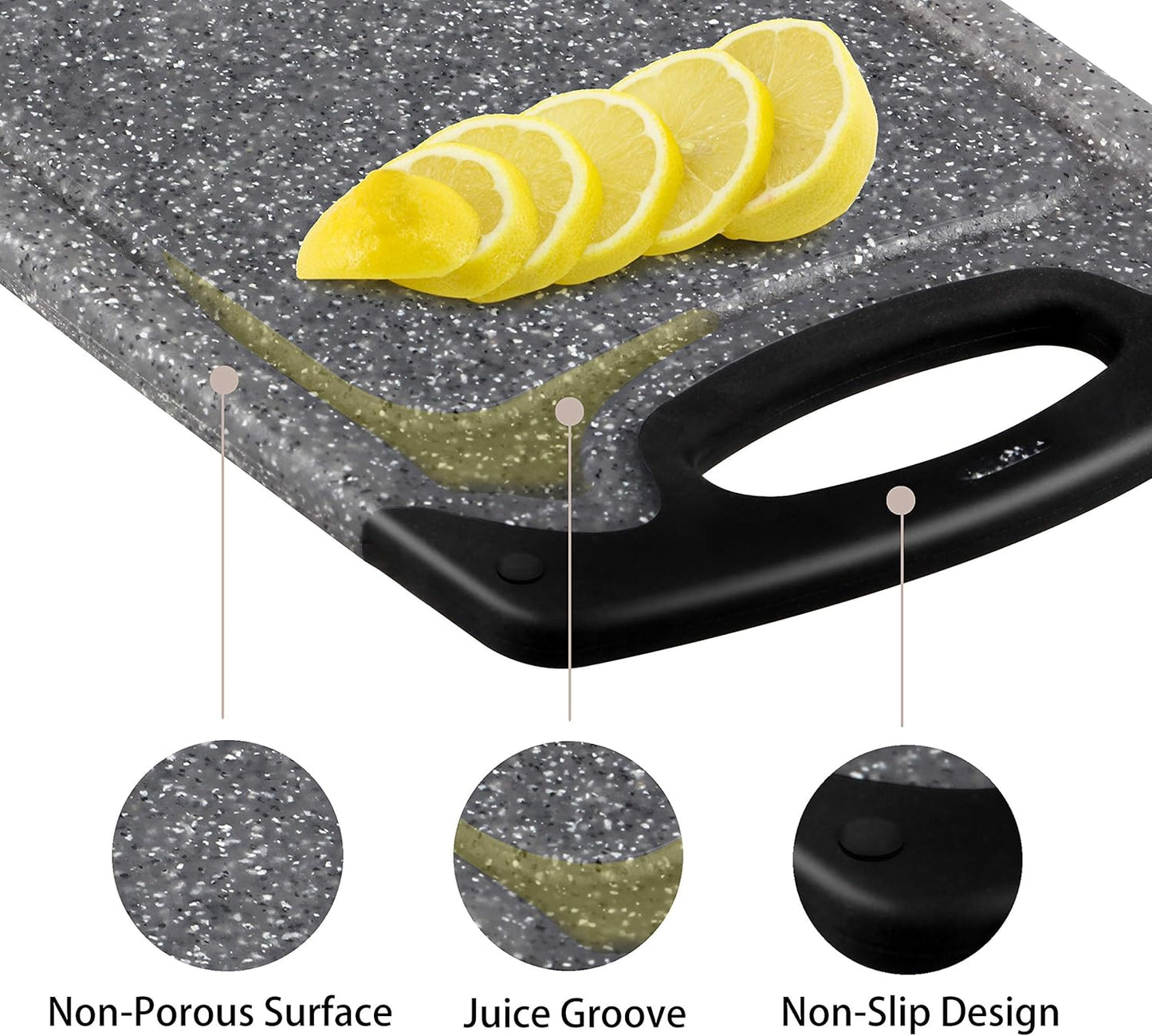 Famiry Reversible Cutting Board Set of 3, Plastic Chopping Board for Kitchen, Non-Slip Design with Easy Grip Handle, Juice Grooves, BPA Free, Dishwasher Safe (3-Piece, Black)