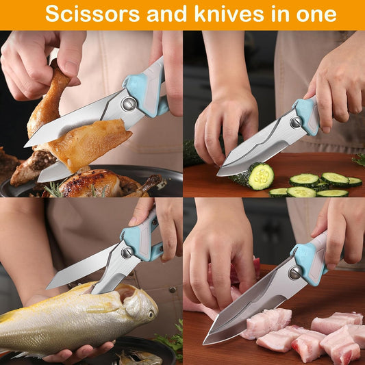 NOVANO Heavy Duty Poultry Shears, Kitchen Scissors for Food, 2 in 1 Premium Kitchen Shears with Non-Slip Handle & Safety Lock, For Chicken, Bone, Meat Cutting, Turkey, Fish, Vegetables- Spring Loaded