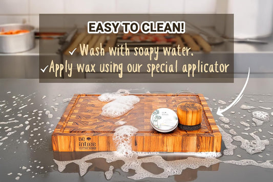 Premium Teak Wood Butcher Block Cutting Board Set - Complete Set with End Grain Board, Wood Wax & Applicator - Ideal Cutting Board Set for Home Cooks & Chefs. Improve your Cooking Experience Today