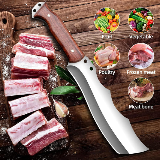 Meat Cleaver Heavy Duty Butcher Full Tang Knife with Sheath,Chef's Knives,Vegetable Cleaver Knife Chopper,Machete for Kitchen Outdoor Camping BBQ (Mix-Large)