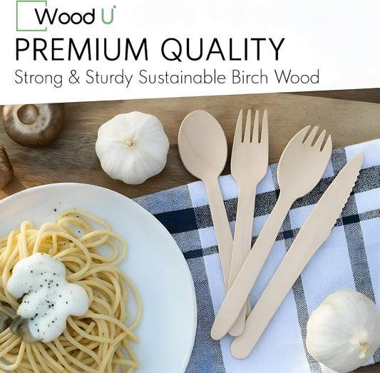 WoodU Disposable Wooden knives 100% All-Natural, Eco-Friendly, Biodegradable, and compostable knives - Pack of 100-6.5" Butter Cheese Knife Wooden Utensil