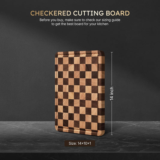 3 Packs Cutting Boards for Kitchen Checkered Cutting Board Acacia Wood Charcuterie Board Serving Heavy Duty Non Toxic Slip Butcher Block Wood Chopping Board with Juice Grooves Handles