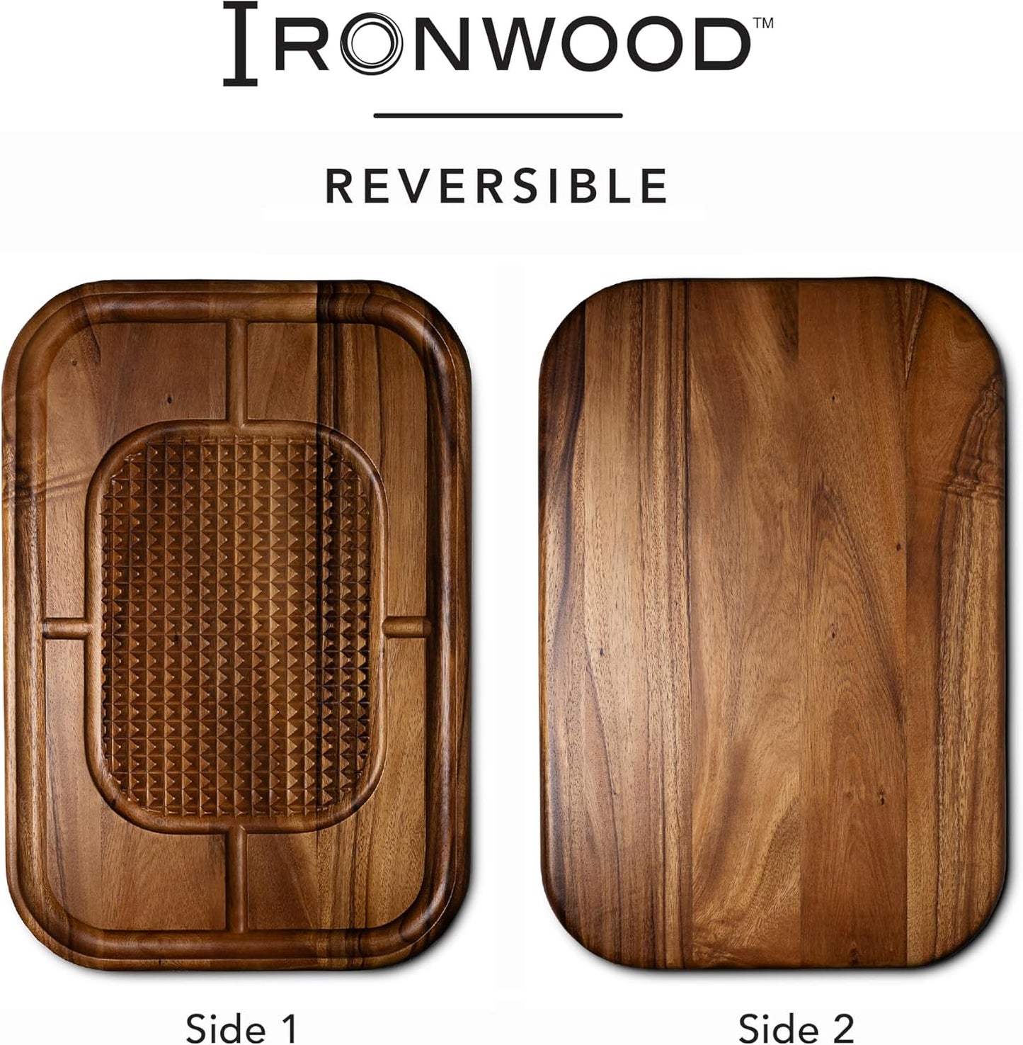 Ironwood Gourmet Gansevoort Large Carving Board, 16" x 24" Acacia Reversible Wood Cutting Board with Juice Groove and Grip Pad